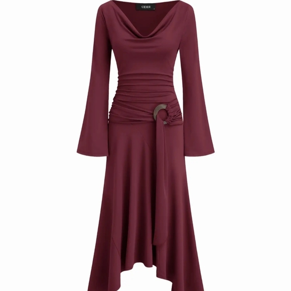 Cider Burgundy Long Sleeve Dress - Picture 1 of 5